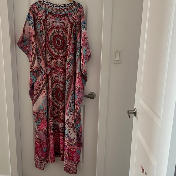 Sakkas Pink Flowy Rhinestone V Neck Long Caftan Dress/Coverup - Picture 7 of 7